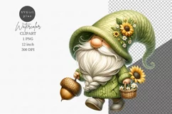Gnome clipart, Gnome with sunflowers clipart, Summer clipart Product Image 1