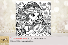 cute PRINCESS with book, kids Coloring Page png Product Image 1