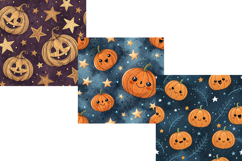Funny Pumpkin Starry Night Seamless Pattern, Digital Paper Product Image 5