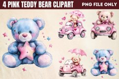 Watercolor Pink Teddy Bear Clipart PNG Product Image 1