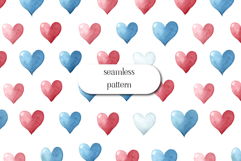 Watercolor Heart Pattern Red Blue Cute Seamless Design Product Image 1