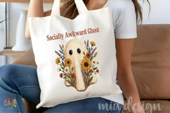 Socially Awkward Ghost PNG, Floral Halloween Sublimation Product Image 4