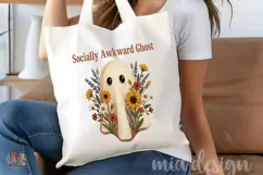 Socially Awkward Ghost PNG, Floral Halloween Sublimation Product Image 4