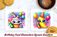 Birthday Food Square Coaster PNG 4x4, Sublimation Design. Product Image 1