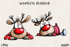 Cute Whimsical Christmas Reindeer Clipart Holiday PNG Product Image 1