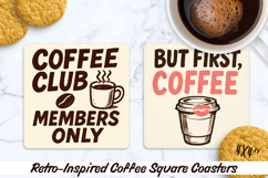 Retro-Inspired Style Coffee Square Coasters. Sublimation PNG Product Image 1