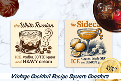 Vintage Cocktail Recipe square coasters. Sublimation PNG. Product Image 1