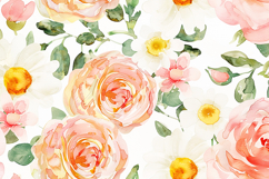 Floral pattern featuring pink roses and white flowers Product Image 1