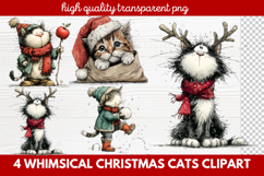 4 Whimsical Christmas Cats Clipart | Cute Holiday Cat PNG Product Image 1
