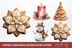 Retro Christmas Watercolor Sublimation Clipart Product Image 1