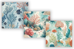 Coral Reef Seamless Patterns, Watercolor Ocean Digital Paper Product Image 5