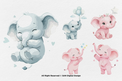 15 Bundle Watercolor Elephant Baby Blue and Pink Fun Animal Product Image 5