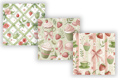 Coquette Matcha Strawberry Digital Paper, Seamless Kawaii Product Image 5