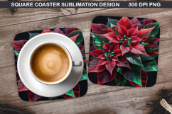 Poinsettias Coaster Sublimation, Christmas Coaster PNG Product Image 1