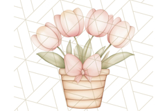 Pastel Pink Easter Bunny Egg and Flowers Clipart PNG Product Image 5