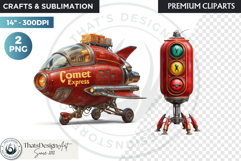 Cute Space Astronaut Clipart, Retro Space Adventure PNG Product Image 1