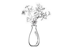 Linear bouquet wildflowers in vase engraving sketch isolated Product Image 1