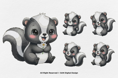 15 Bundle Watercolor Cute Skunk Stripe Forest Tail Kids Product Image 5