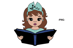 Cute Girl Reading Book SVG PNG PDF Clipart Glitter Pink Bow Product Image 5