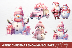 Pink Christmas Snowman Clipart Sublimation Product Image 1