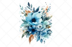 Watercolor Blue Floral Bouquet Clipart Bundle Product Image 5