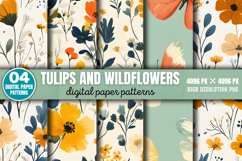 Tulips And Wildflowers Patterns Digital Paper Background PNG Product Image 6