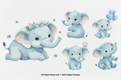 15 Bundle Watercolor Blue Elephant Big Fun Animal Wildlife Product Image 5