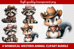 4 Whimsical Western Animal Clipart | Cute Cowboy Animals PNG Product Image 1