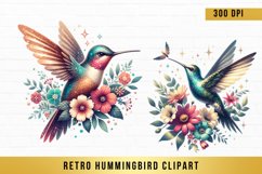 Flowers Hummingbird Clipart, Retro Hummingbird Clipart Product Image 1