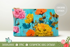 Flowers Cosmetic Bag Print, Blue Cosmetic Bag Design Product Image 1