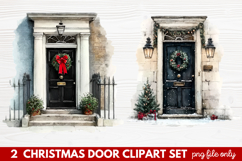 2 Christmas Door Clipart Set | Festive Holiday Front Door Product Image 1