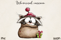 Whimsical Christmas Raccoon clipart, Sublimation PNG. Product Image 1