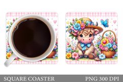Cute Cow Coaster Design. Spring Cow Coaster Sublimation Product Image 1
