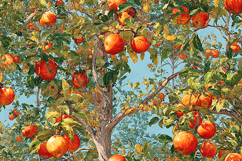 Ripe Apple Tree Background with Lush Leaves and Blue Sky Product Image 1