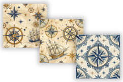 Nautical Map Digital Paper Pack, Seamless Watercolor Antique Product Image 5