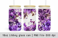 Purple flower glass can wrap, Watercolor flowers sublimation Product Image 1