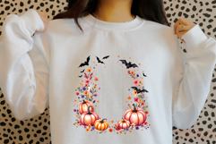 Cute Pumpkin and Floral Halloween Wreath PNG | Sublimation Product Image 2
