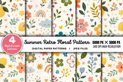 Summer Retro Floral Digital Paper JPG Product Image 1