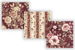 Wine Toile Digital Paper Pack, Vintage Floral Toile, Gingham Product Image 5