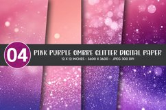 Pink Purple Ombre Glitter Digital Paper Product Image 1