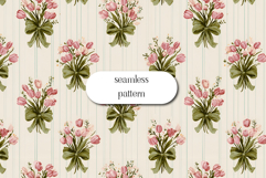 Pink Tulip Bouquet Seamless Pattern with Green Ribbon Product Image 1