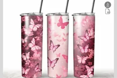 Pink butterflies watercolor 20 oz Tumbler Wrap Sublimation Product Image 1