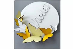 3D Butterfly Nursery sign | Girl Nursery round sign SVG Product Image 2