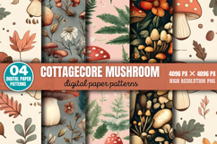 Cottagecore Mushroom Pattern Background Paper PNG Product Image 1