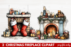 Cozy Christmas Fireplace Clipart | Holiday Mantel &amp; Winter Product Image 1