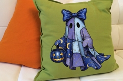Halloween Blue Ghost Png, Halloween Patchwork Ghost Png. Product Image 5