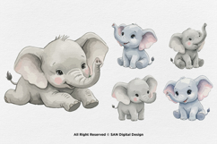 15 Bundle Watercolor Elephant Cute Happy Animal Wildlife Product Image 5