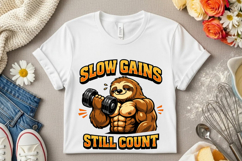 Slow Gains Still Count Sloth Gym Motivation PNG Design Product Image 7