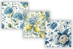 Blue Floral Cottagecore Digital Paper, Seamless Watercolor Product Image 5
