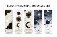 Elegant Celestial Bookmark Set,White Black Gold Moon Bookmar Product Image 5